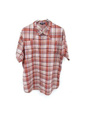 Patagonia Mens XL Short Sleeve Plaid Vented Snap Button Up Shirt Red Blue